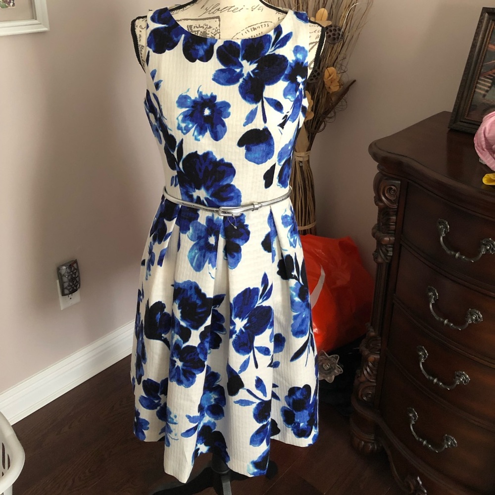 Eliza J Blue and White Midi Dress